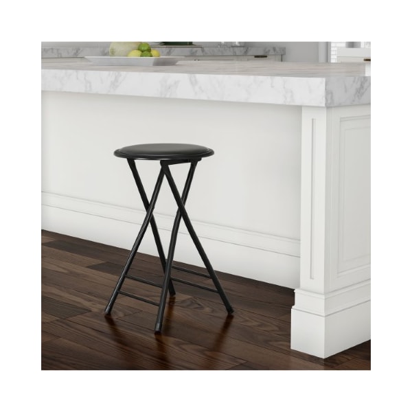 Hastings Home 24-Inch Round Folding Stool - Padded Seat and 300lb Weight Capacity, Black 328720QJF - main